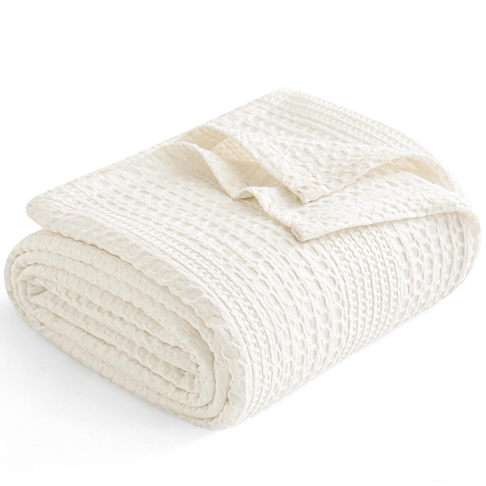 phf lightweight waffle weave blanket king size, breathable & ultra soft, 104"x 90" soft & cozy thin blanket for all season & hot sleepers, bed, home decor - coconut white