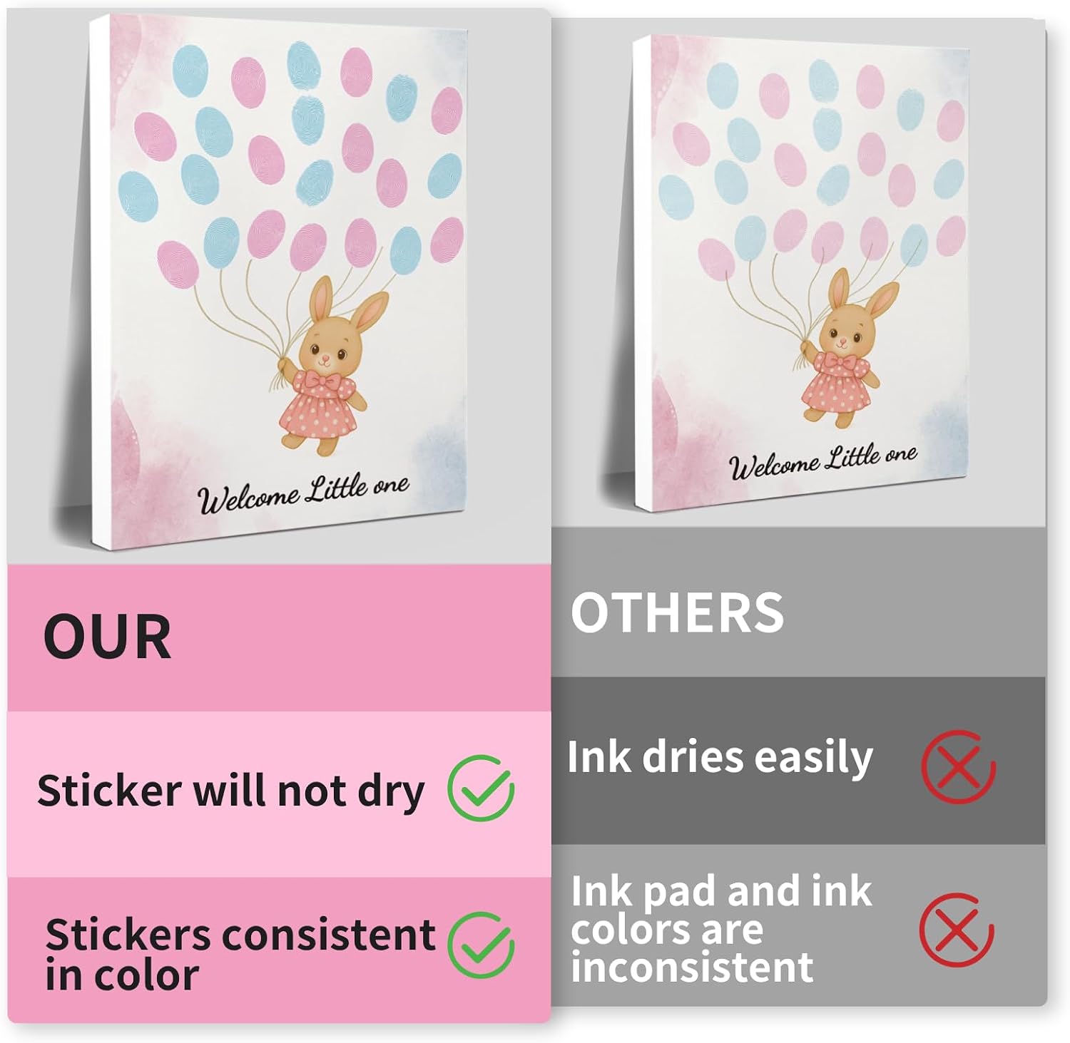 2PCS Fingerprint Guestbook with Bear and Bunny Baby Shower Guest Book Party Ideas Gender Reveal Fingerprint Guest Book with 2 Pens and 6 Stickers Gender Reveal Party Decorations