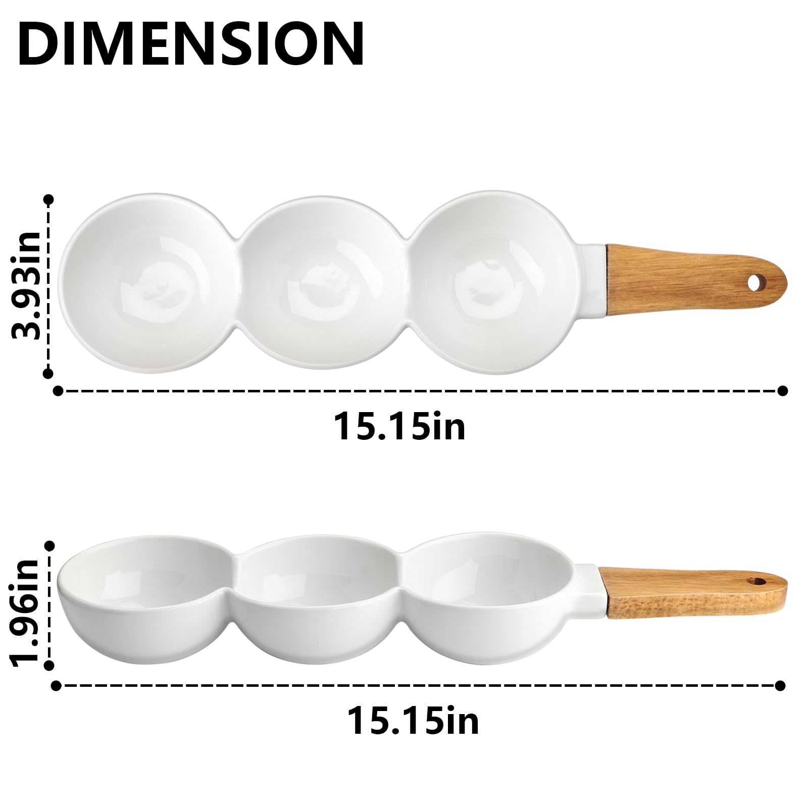 Set Piatto Aperitivo a Fiore SG Secret de Gourmet Ceramica e Manico Bamboo con Set Aperitivo 6 Pezzi SG Secret de Gourmet per Salse, Salatini, Antipasti, Formaggi