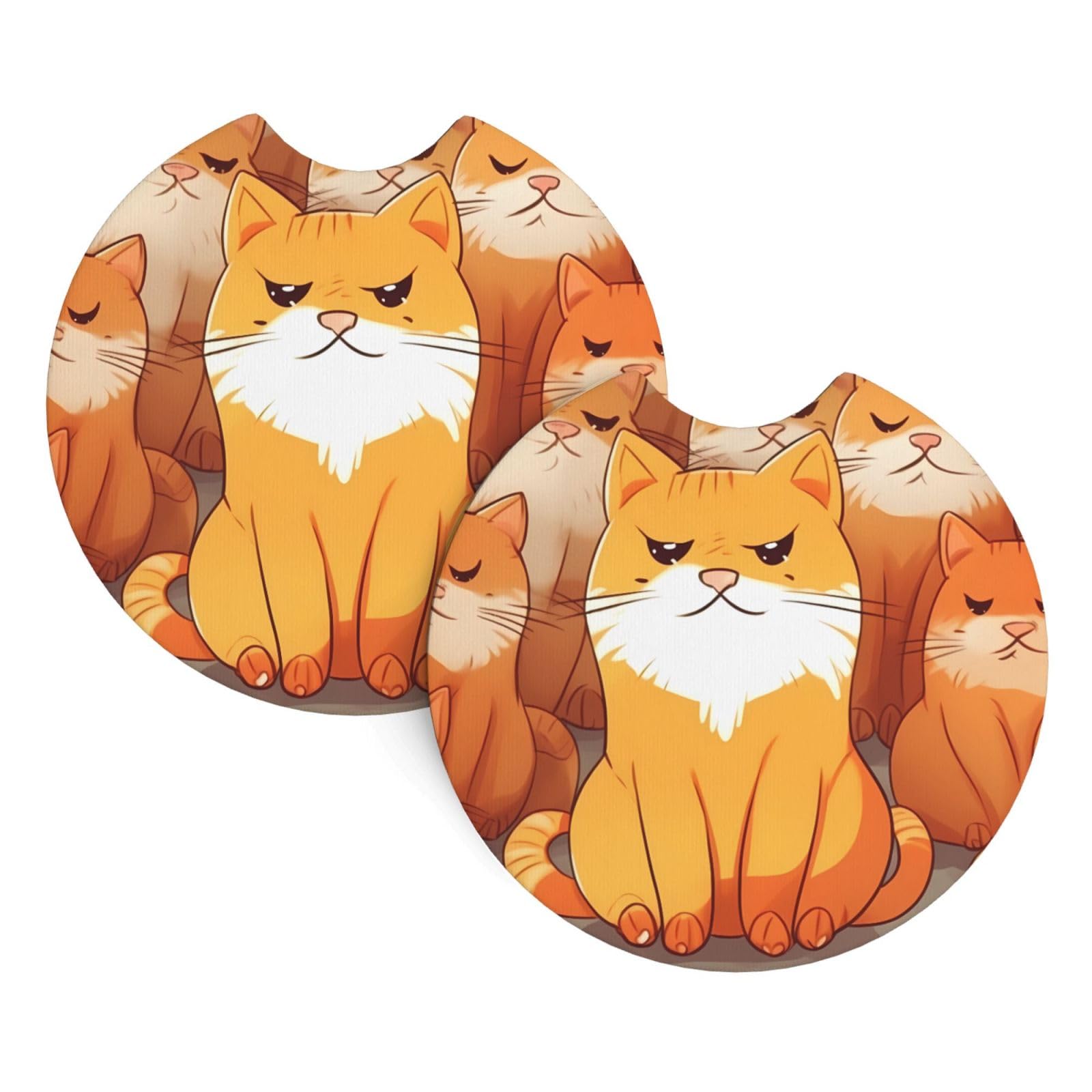 2PCS Car Coaster for Cup Holders Universal Auto Cup Mat Orange Cats Cup Coaster Pad 2.7" Waterproof Neoprene Non-Slip Cup Holder Coasters Car Interior Accessories for Women Men