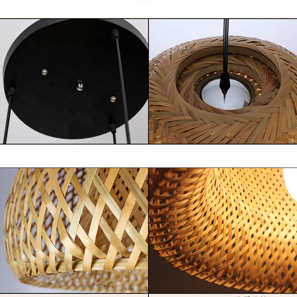 Main En Bambou Naturel Lustre Tissage Vintage Luminaire Suspendu Rotin Tissé Créations De Fées Créatives Réglable E27 Lumiere Plafond Restaurant Salon Chambre Rétro Vague Suspensions Lamp (3 heads)