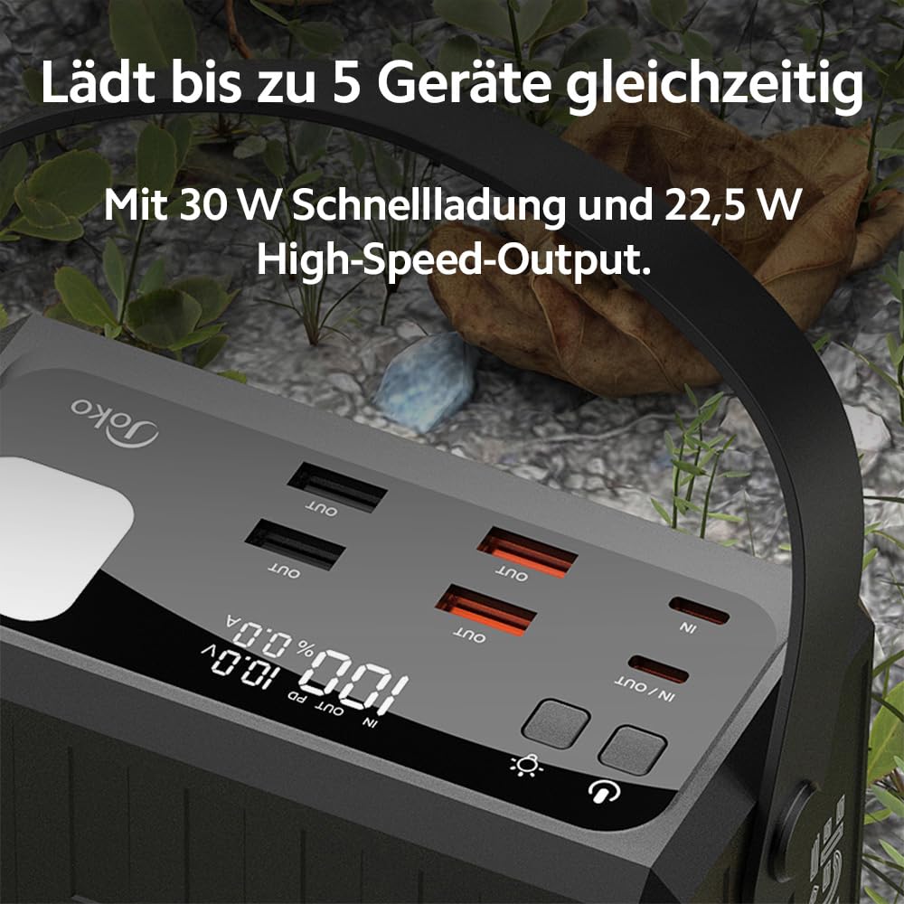 KONFULON Powerbank 120000mAh (444Wh, ca. 372Wh nutzbar) – 30W Schnellladefunktion, 5 Ausgänge (USB‑C PD & USB‑A), LED‑Display & Taschenlampe – Für Smartphone, Tablet, Camping, Outdoor & Notfälle W