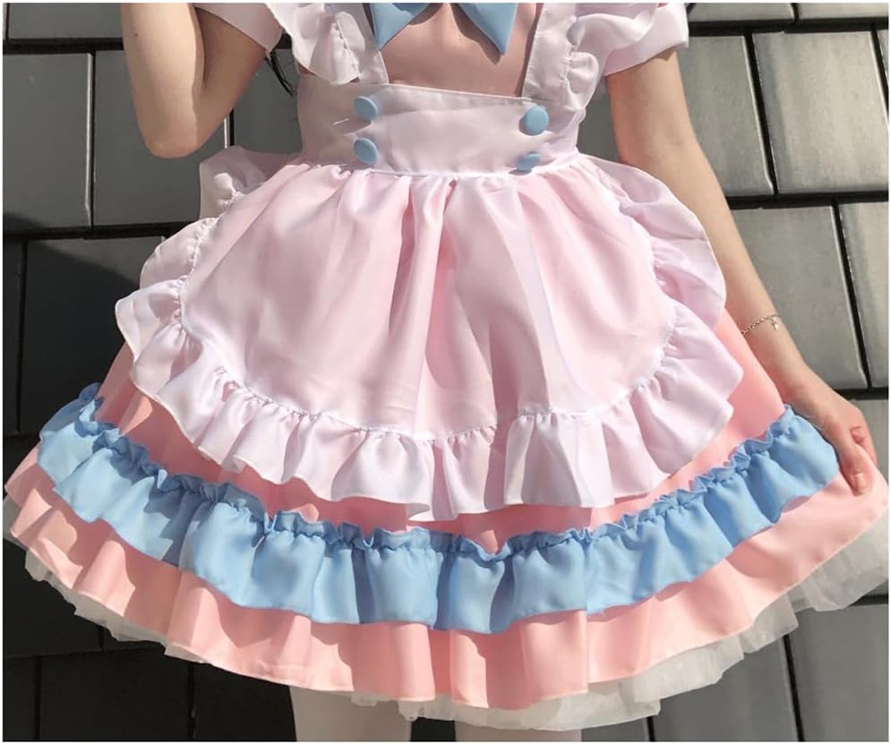 6pcs Pink Blue Maid Outfit Lolita Dress Set Anime Cosplay Costume Fancy Dress Costume for Women