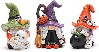 Hodao 3pcs Halloween Gnomes Decorations Handmade Scandinavian Gnomes Figurines with Wizard Hat Boo Halloween Gnomes Figurines Decor Halloween Pumpkin Home Table Decorations Gifts (Multicolor)