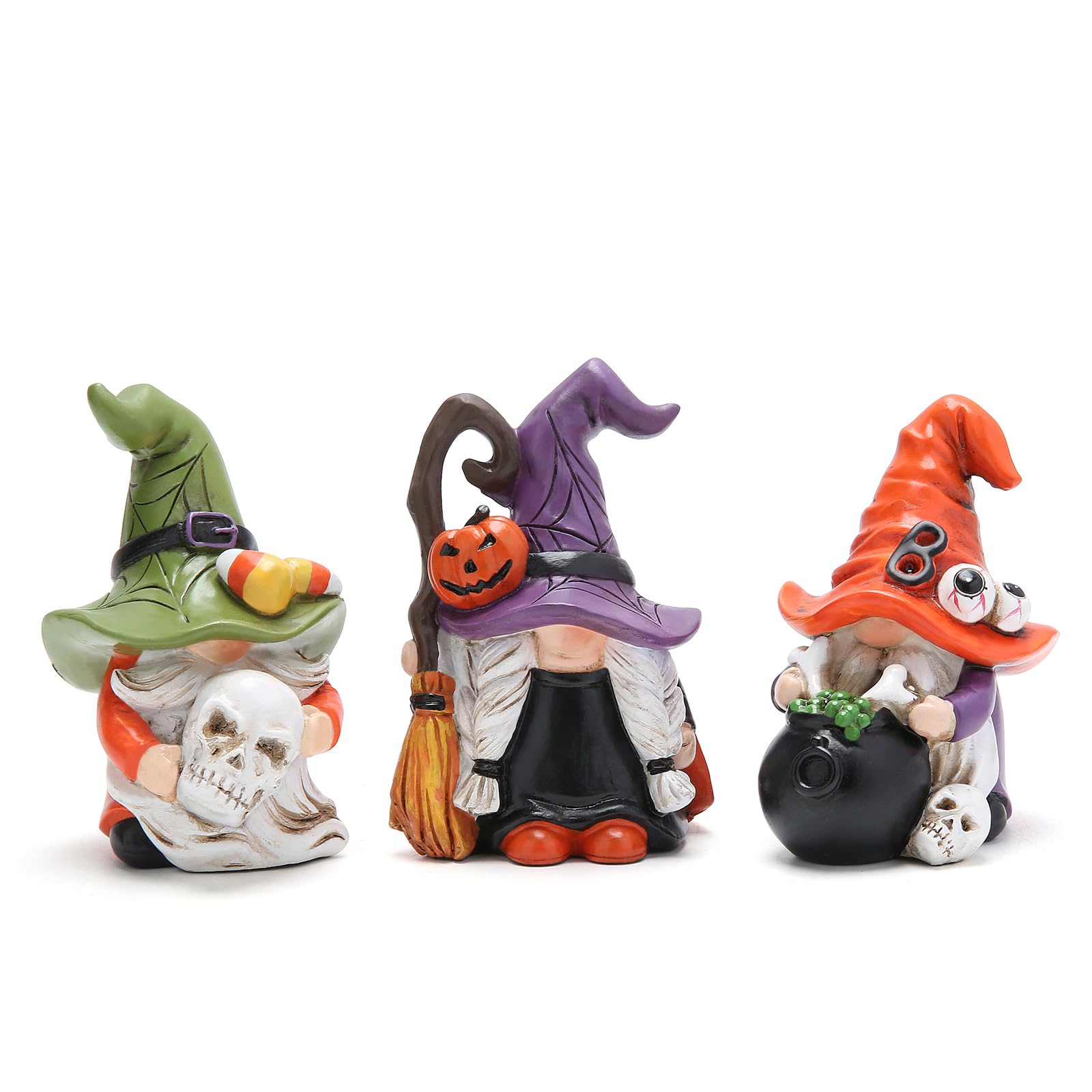 Hodao 3pcs Halloween Gnomes Decorations Handmade Scandinavian Gnomes Figurines with Wizard Hat Boo Halloween Gnomes Figurines Decor Halloween Pumpkin Home Table Decorations Gifts (Multicolor)