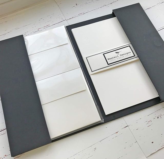 Wagtail Designs Plain Ivory (Cream) Writing Paper Gift Set in a Black Writing Case Style Folder (18 Sheets of Quality Writing Paper with Matching envelopes)