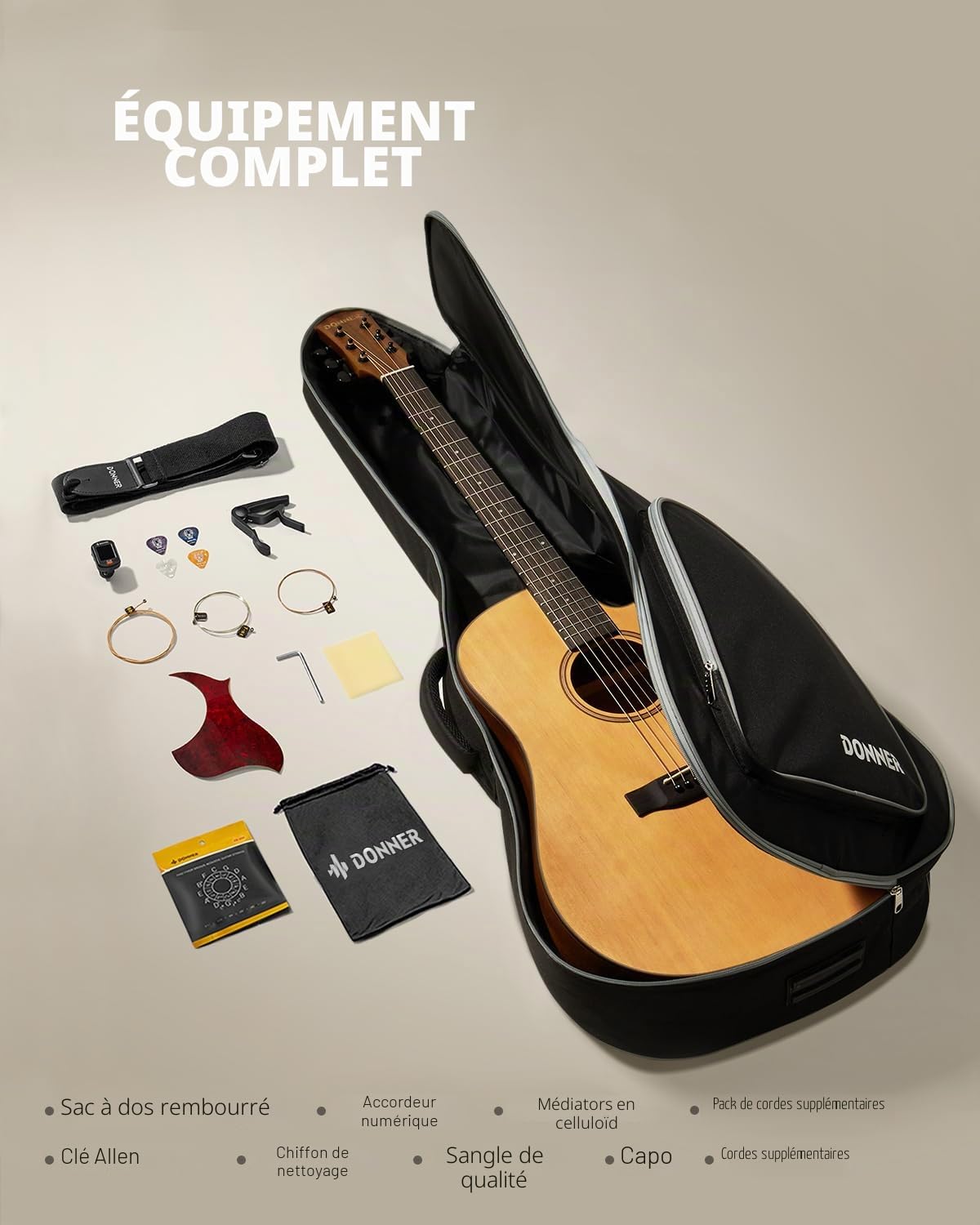 Donner Guitare Acoustique 4/4 Adulte Guitare Folk 41 Pouces Full Size Dreadnought pour Enfants Débutant((DAG-1C)
