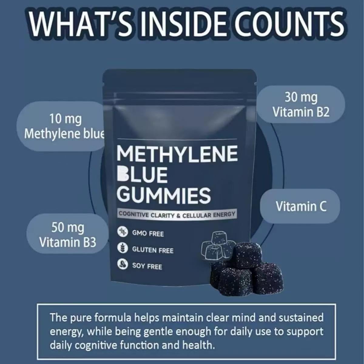 Gummies au bleu de méthylène, fournissant une énergie soutenue - Sans OGM - Végétalien