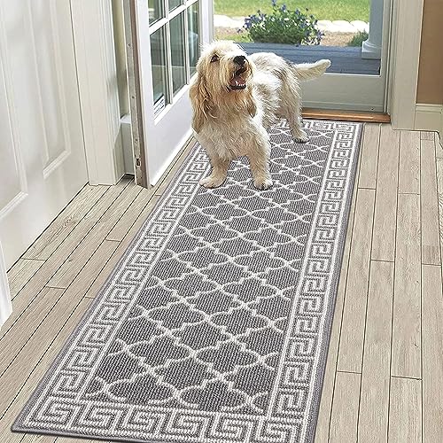 SHACOS Hallway Runner Rug 50x150 cm Non Slip Grey Narrow Hall Runner Rug Kitchen Washable Carpet Runner for Hallway Kitchen Entryway Laundry Room