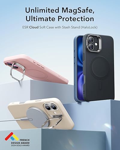 Vista 154 de ESR - Funda para iPhone 15 compatible con MagSafe, funda protectora de grado militar con soporte integrado, cubierta trasera resistente a