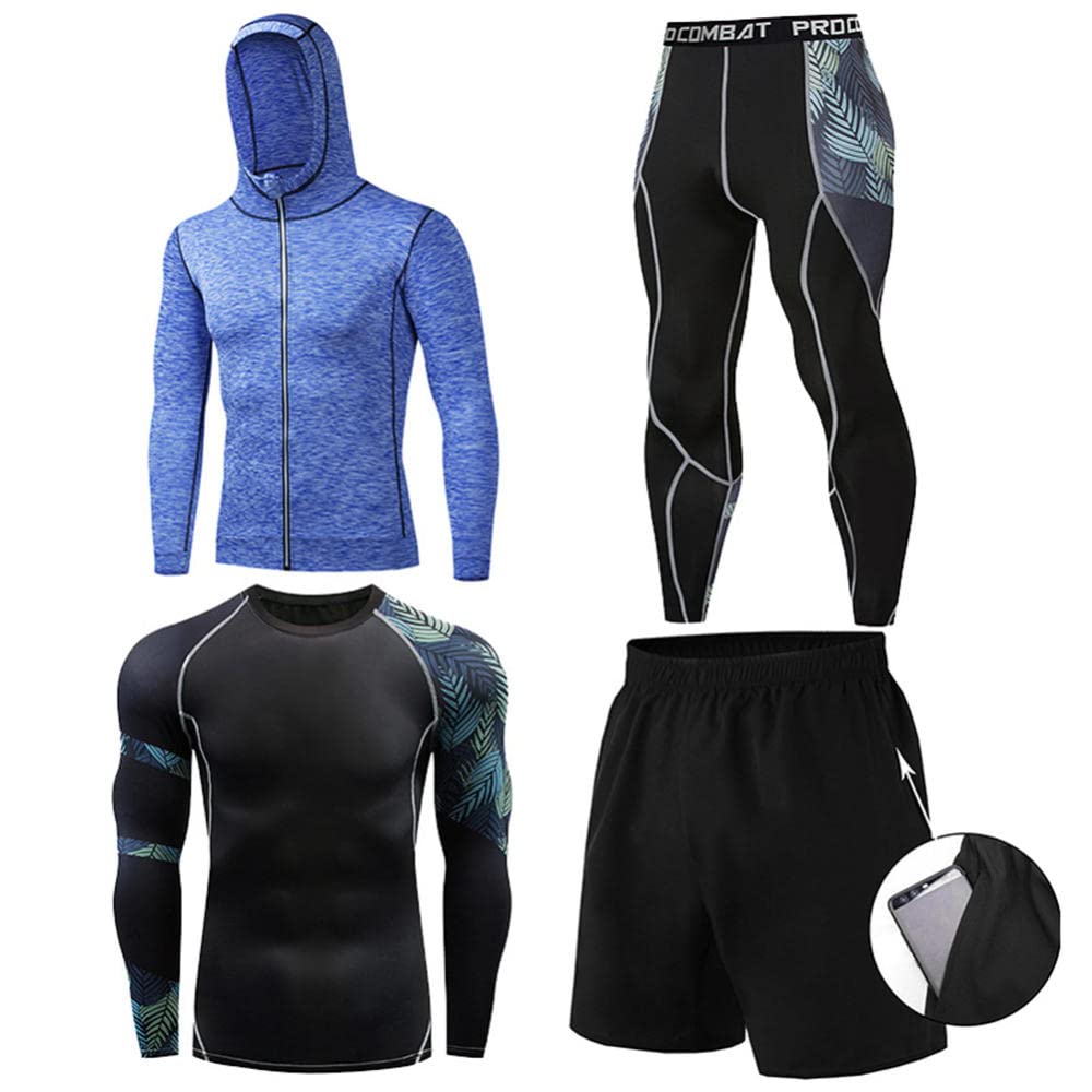 Odzież fitness garnitur męskie szybkoschnące ubrania siłownia sportowe rajstopy czteroczęściowe bieganie koszykówka strój treningowy-Color6_XXL