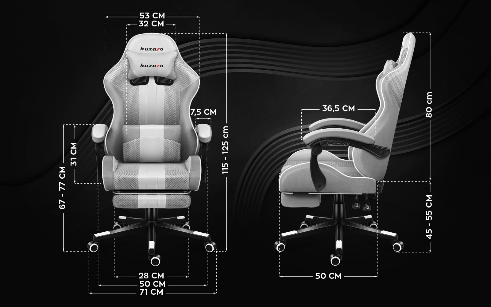 Huzaro FORCE 4.7 WHITE MESH Gaming Stoel