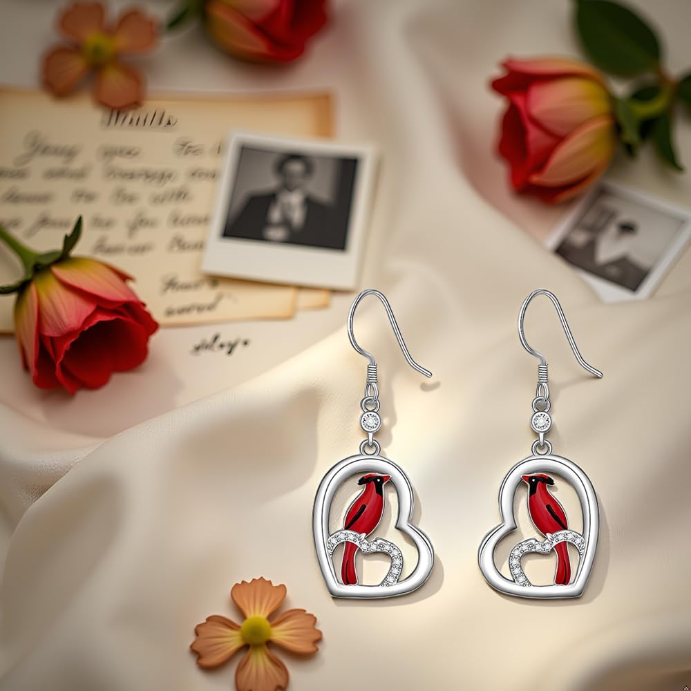 Cardinal Earrings for Women Sterling Silver Heart Cute Huggie Weird Piercing Crystal Cubic Zirconia Post Pin Hooks Dangle Earring Christmas Holiday Gifts - Image 6