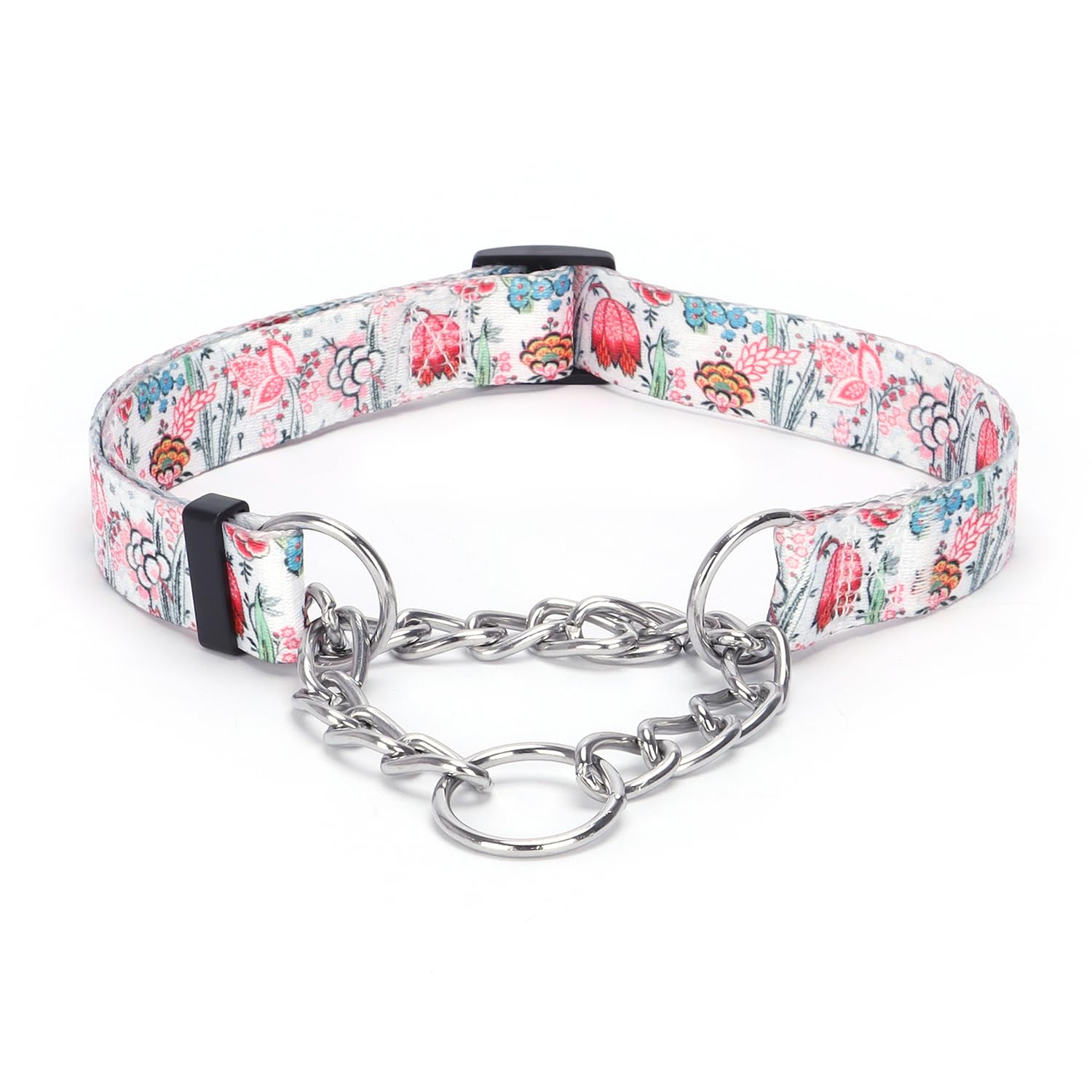 haoyueer Martingale Dog Collar - Stainless Steel Chain, No Pull Training Collar with Flower Design for Large Medium Small Dogs (White1, XL) โ image 1