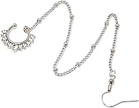 Vista 4 de Honbay Anillo de septum falso sin perforación, anillos indios para nariz con cadena de nariz a oreja, Aleación, cristal