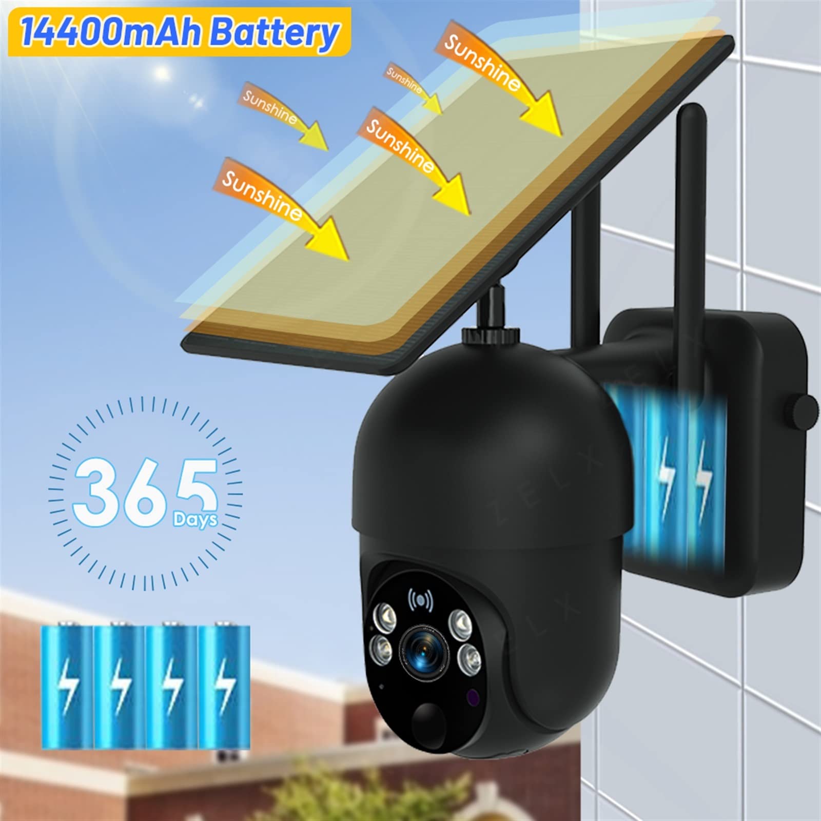 Telecamera Wifi Esterno, Telecamera di sicurezza 4G Telecamera IP solare 1080P CCTV Rilevazione movimento casa intelligente Videosorveglianza Visione notturna Batteria esterna ,Sicurezza, Antifurto(4G
