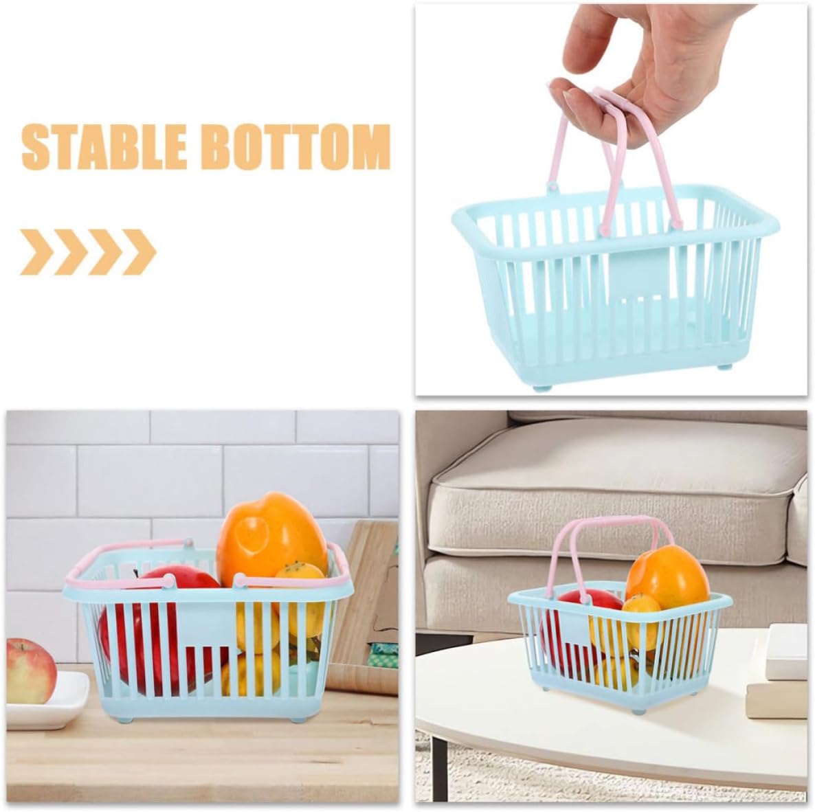 Small Plastic Storage Basket with Handle, Mini Shopping