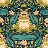 REDAMANCY Boho Damask Cartoon Frog Prince Lotus Flower Peel and Stick Wallpaper Vintage Wall Paper Stick on Contact Paper Easy Peel Off for nightstand Drawer Renter Friendly 17.7'x236'
