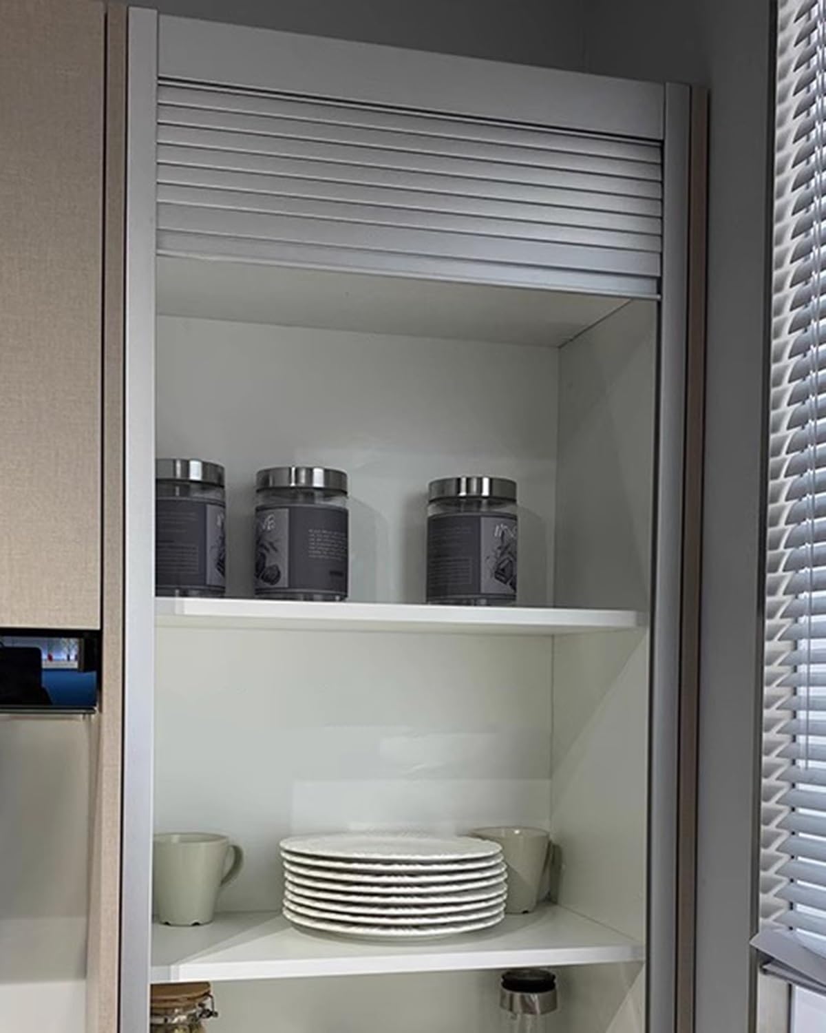 Concertina Door Roll up Cabinet Doors Kitchen Decorative, Pull Down Tambour Door for Closet Pantry Garage Barn, Folding Wardrobe Louvre Gate and Rail(40x130cm/16x51in)