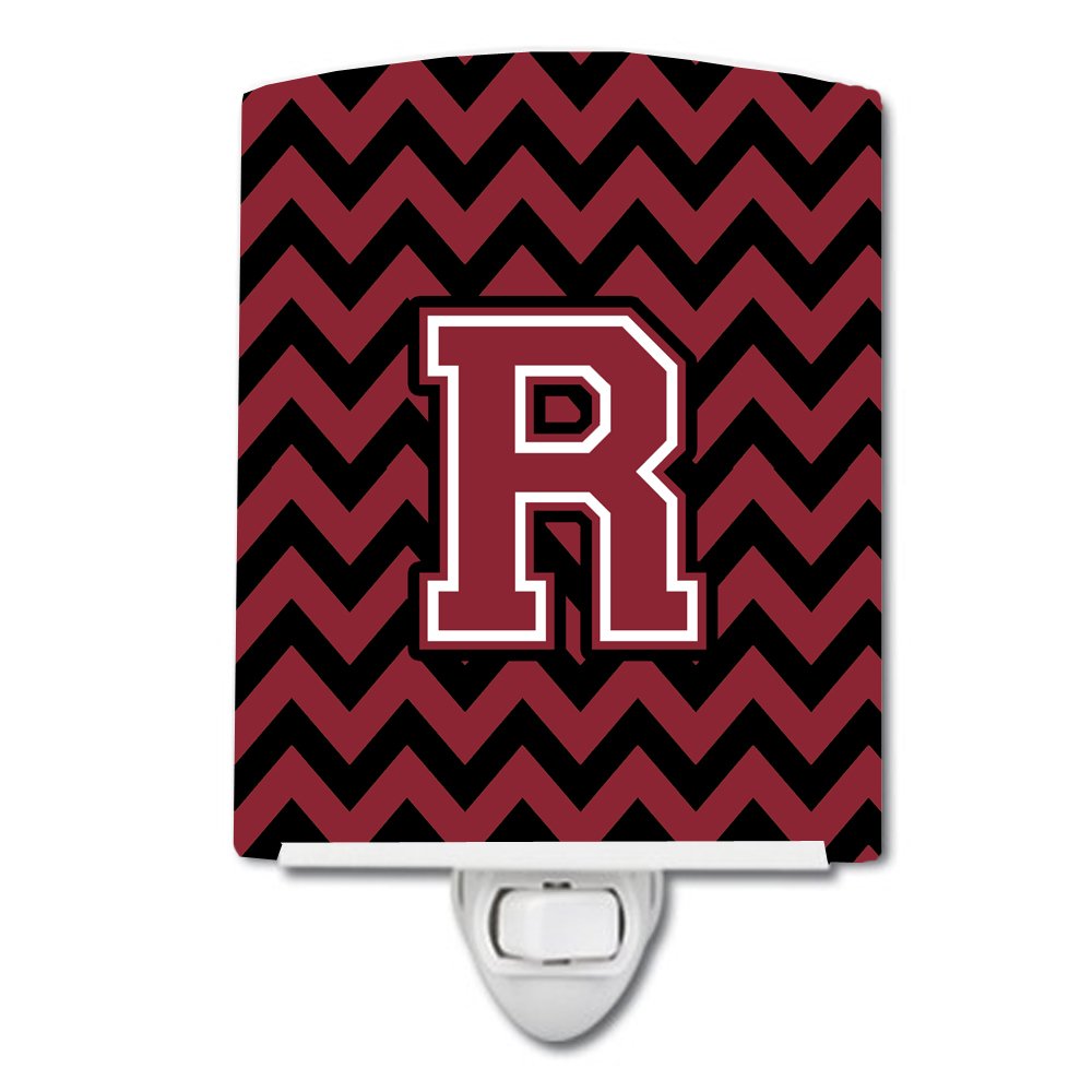 Caroline's Treasures CJ1052-RCNL Letter R Chevron Garnet and Black Ceramic Night Light Compact, UL-Certified, Ideal for Bedroom, Bathroom, Nursery, Hallway, Kitchen, 6x4x3, Multicolor