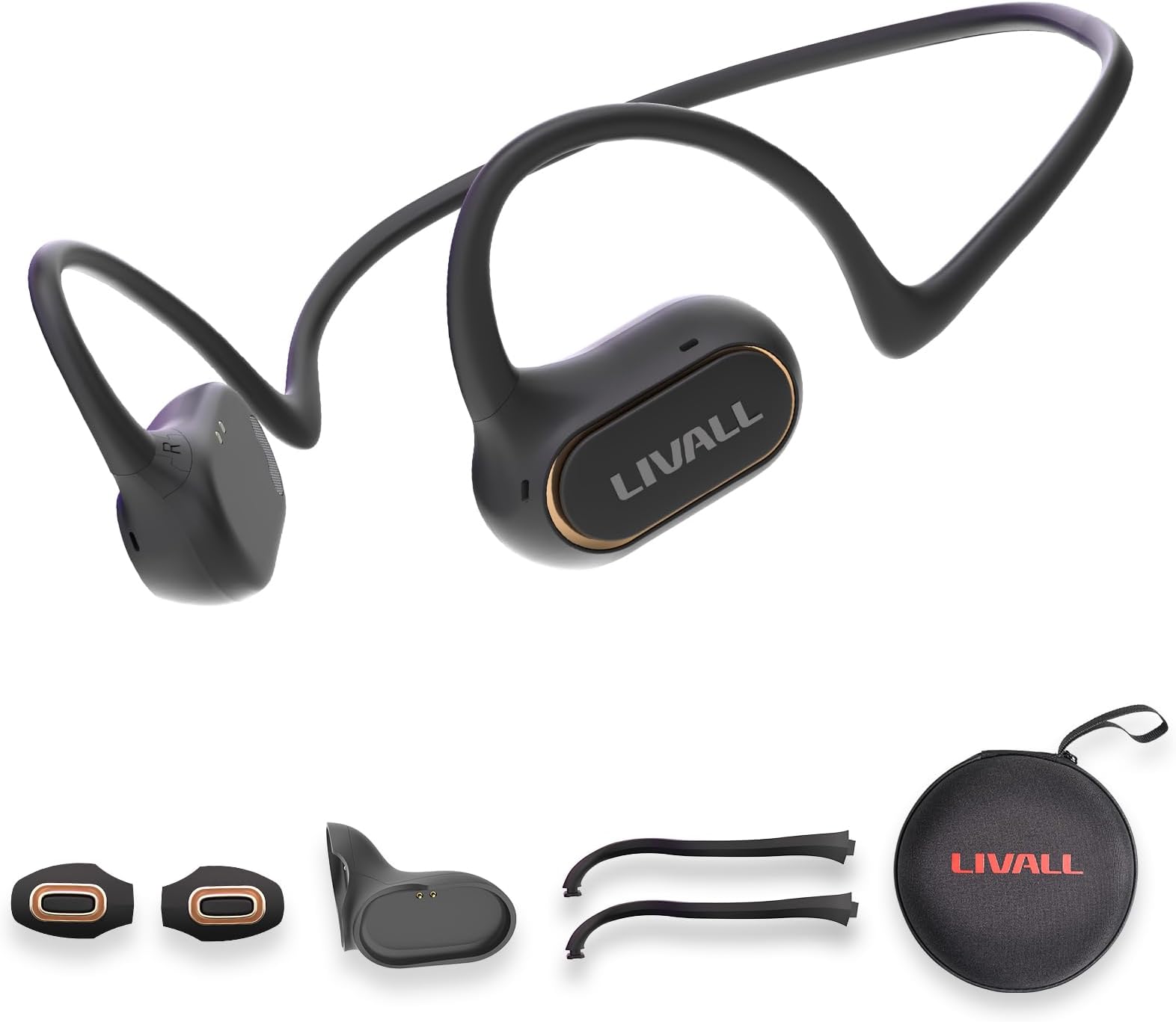 LIVALL2023 Upgrade Open Ear Headphones, Bluetooth Wireless Earphones with Mic, Waterproof Headset with Noise Canceling for Workout, Running and Cycling, IPX 64 Waterproof, No Charging Case