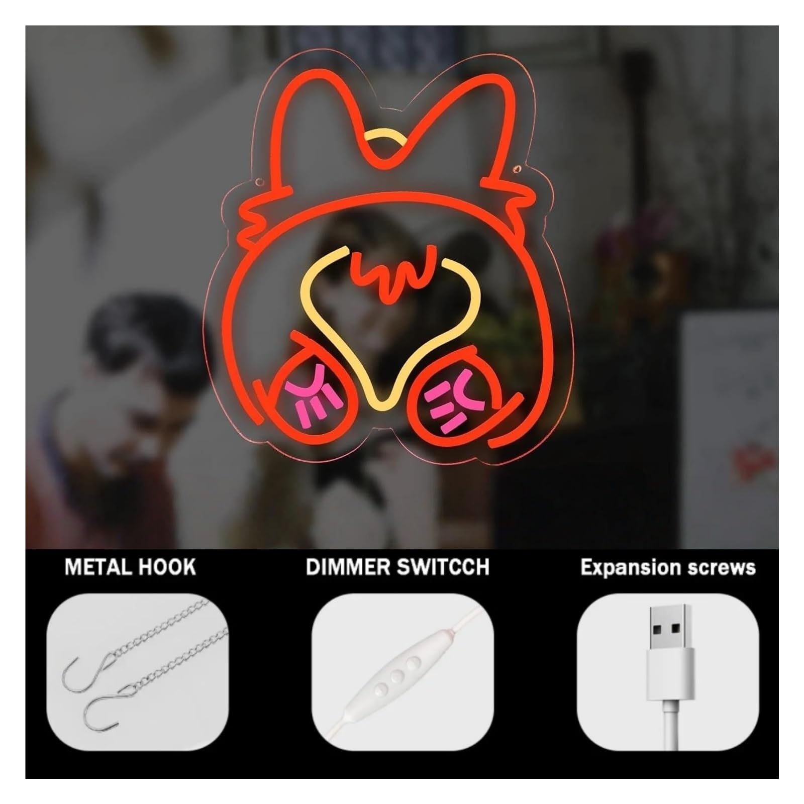 Wiszące neony artystyczne Corgi Butt Neon Śliczne Zwierzęce Światło LED Możliwość Przyciemniania Do Sypialni Wystrój Pokoju Dziecięcego Lampka Nocna Urocze Oświetlenie 36cmx32.5cm