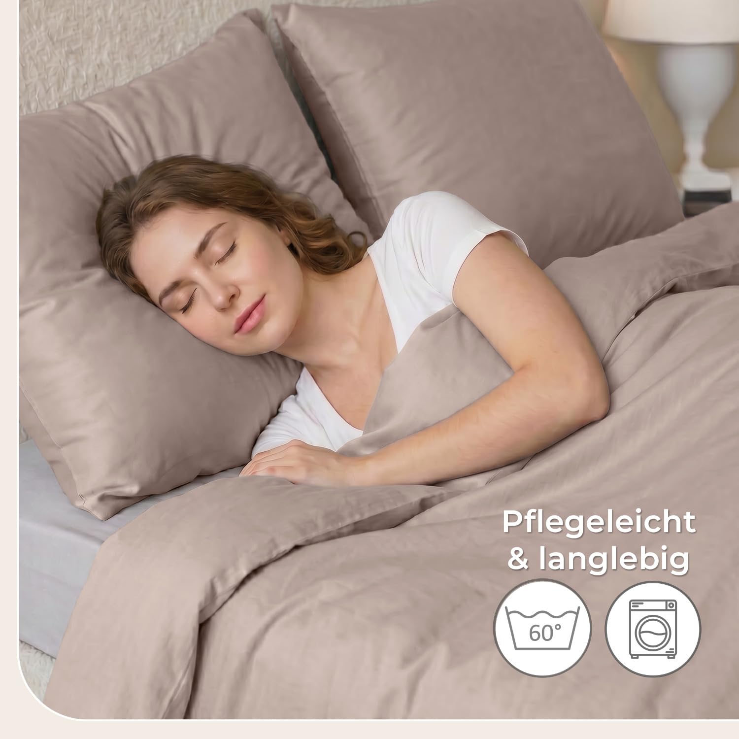 LAYNENBURG Premium Mako Satin Bettwäsche in 135x200 + Kissenbezug 40x80 cm - 100% Baumwolle – Oeko-TEX 100 - kühlende, temperaturausgleichende Sommer-Bettwäsche mit Reißverschluss(Taupe)
