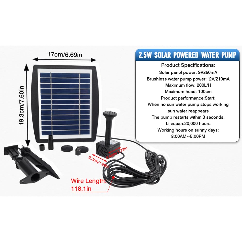 Riloer 200L/H Pannello solare alimentato pompa dell'acqua per giardino, piscina, stagno, acquario, fontana, pompa sommergibile all'aperto
