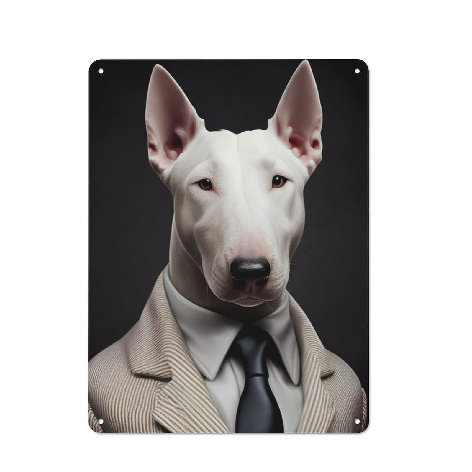Junmoney Bull Terrier Suit Metal Wall Sign 40X30cm, Rustic Decor For Hallway Wall, For Metal Sign Collectors, For Garage And Workshop Walls