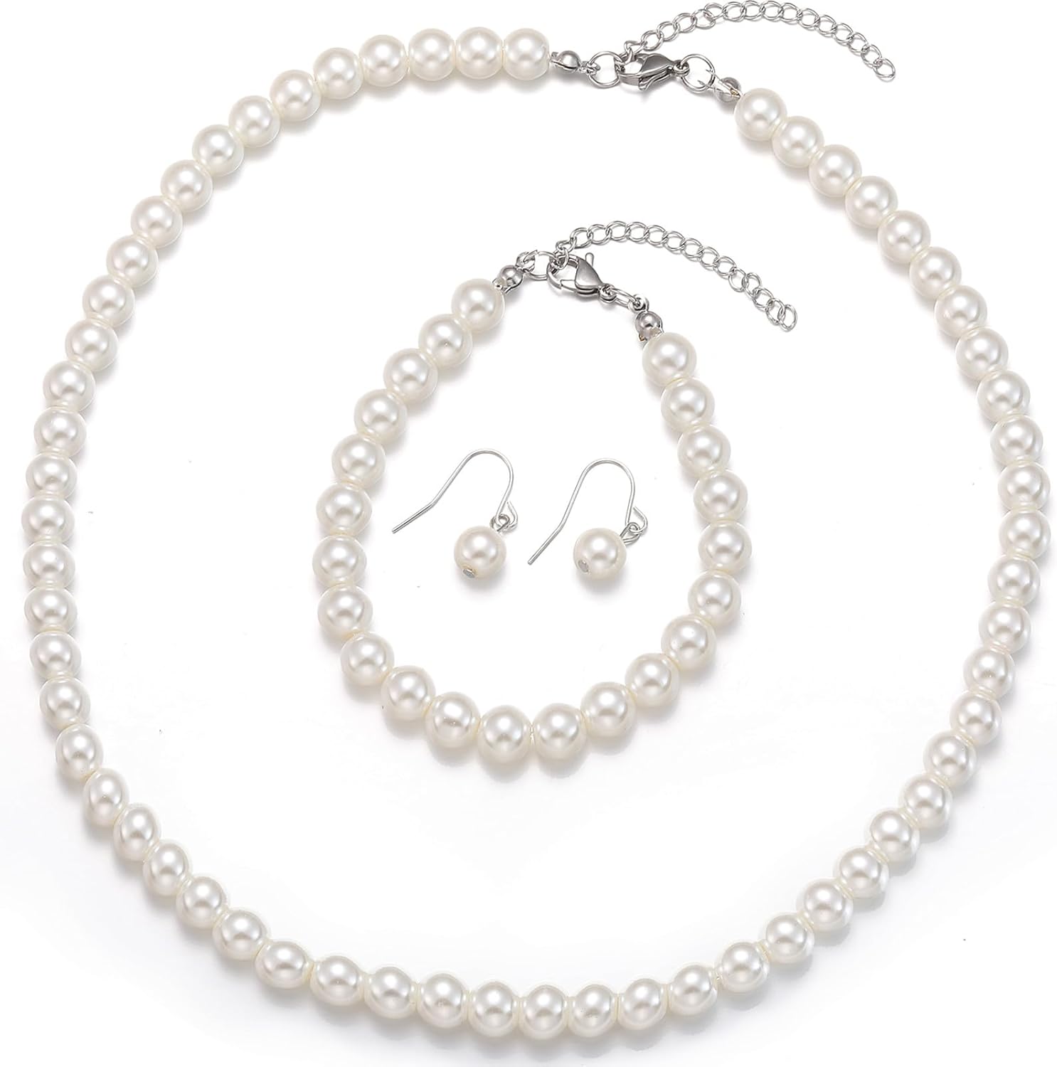 la luen Pearl Bride Wedding Jewelry Set Faux Pearls Crystal Rhinestone Necklace Earrings Bracelet Sets for Women Bridesmaid(3 PCS)