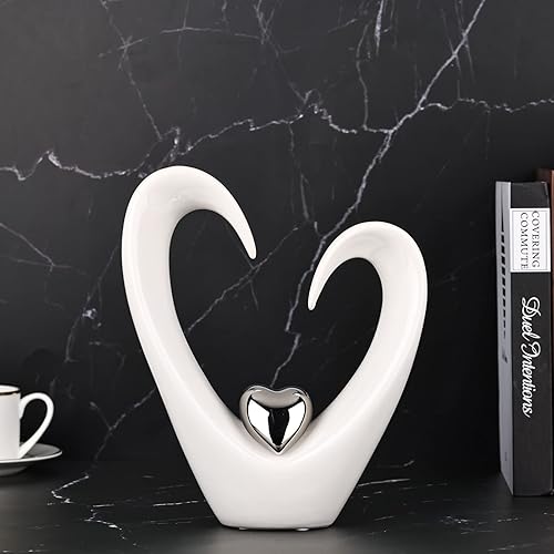 Miniatura 5 de Arte moderno escultura de cerámica en forma de corazón, estatuas decorativas blancas y plateadas, mesa de comedor creativa, decoración de sala de