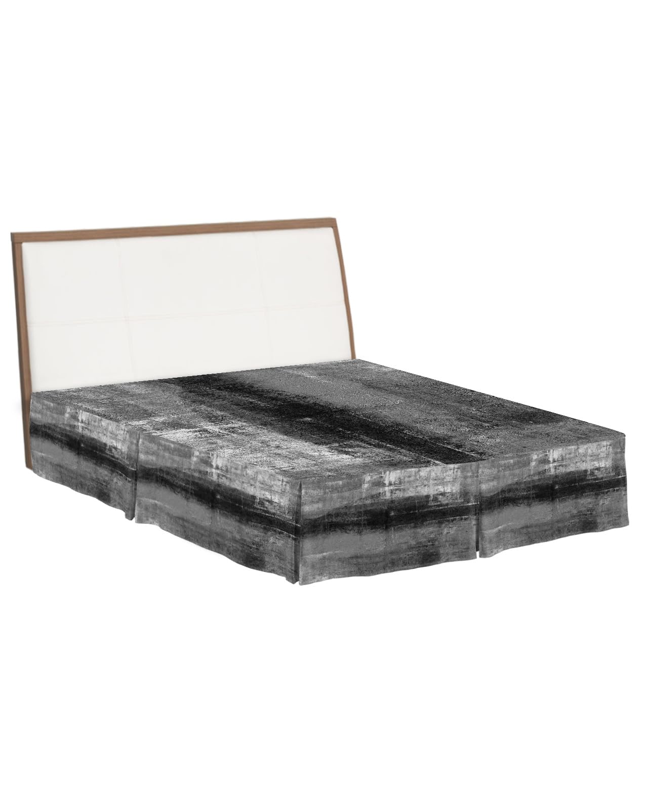 Black Grey Bed Skirt Queen Size 18 Inch Drop with Split Corners, Dust Ruffled Pleated Bed Skirts Wrap Around Tailored Bed Skirt Valance for Bedroom Modern Oil Painting Abstract Art Aesthetics