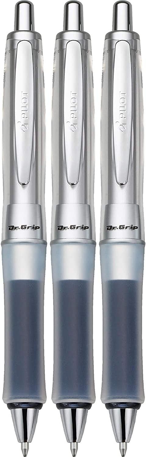 PILOT Dr. Grip Center of Gravity Refillable & Retractable Ballpoint Pen, Medium Point, Charcoal Grip, Black Ink, Single Pen (36180) - 3 Pack