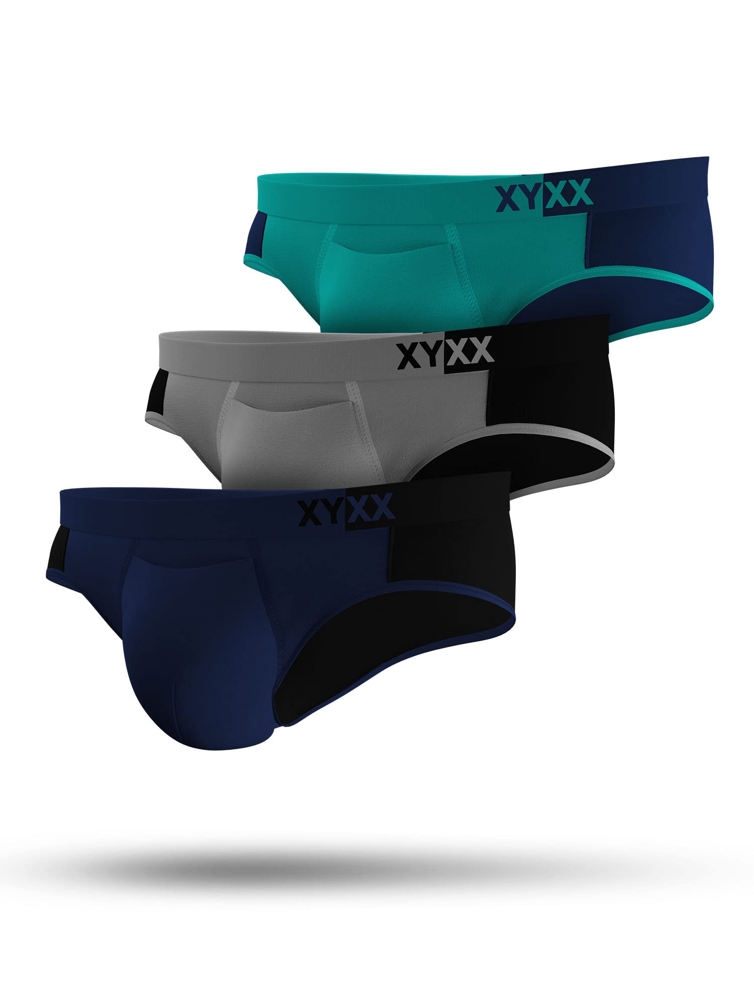 XYXX Men's Dualist Micromodal Regular Fit Colorblock Antimicrobial Briefs with No Marks Waistband (Pack of 3)