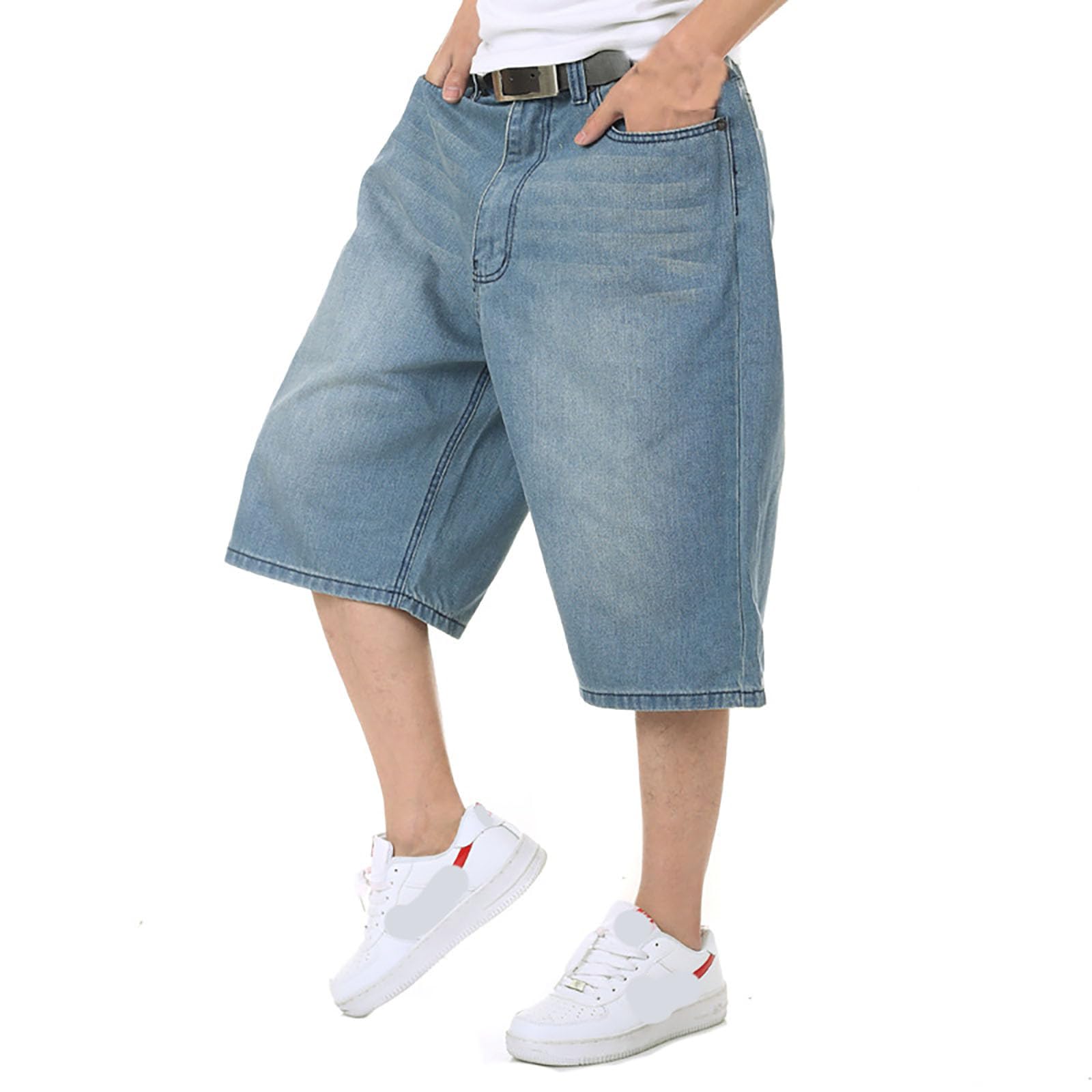 Dreiviertel Hose Herren, Jeans Kurz Herren, Schnelltrocknende Shorts aus Eisseide für Männer mit Fester fünfeckiger Jogginghose