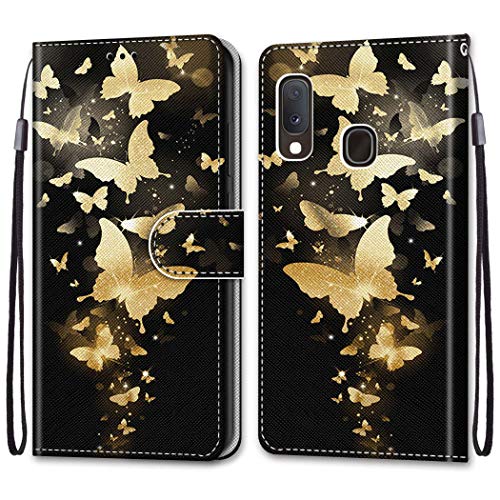 Nadoli Colorful Wallet Case for Samsung Galaxy A20e,Cool Funny Animal Floral Butterfly Creative Design Pu Leather Magnetic Flip Cover with Card Slots and Wrist Strap