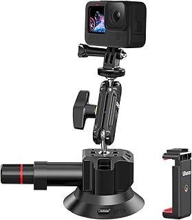 Suction Cup Mount for Gopro iPhone - ULANZI SC-01 3in Pump-actived Vacuum Suction Mount Magic Arm Phone Holder Action Cam Adapter Car Boats Windshield Window Mount for Gopro Hero insta360 DJI Action