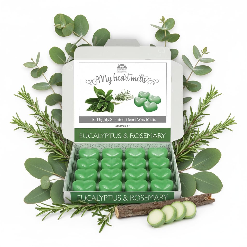 Eucalyptus Rosemary Wax Melts - 16 x 5g Strong Eucalyptus Rosemary Fragrance Wax Melts in an Elegant Presentation Gift Box Spotless Leopard Birthday Gift - Made in UK