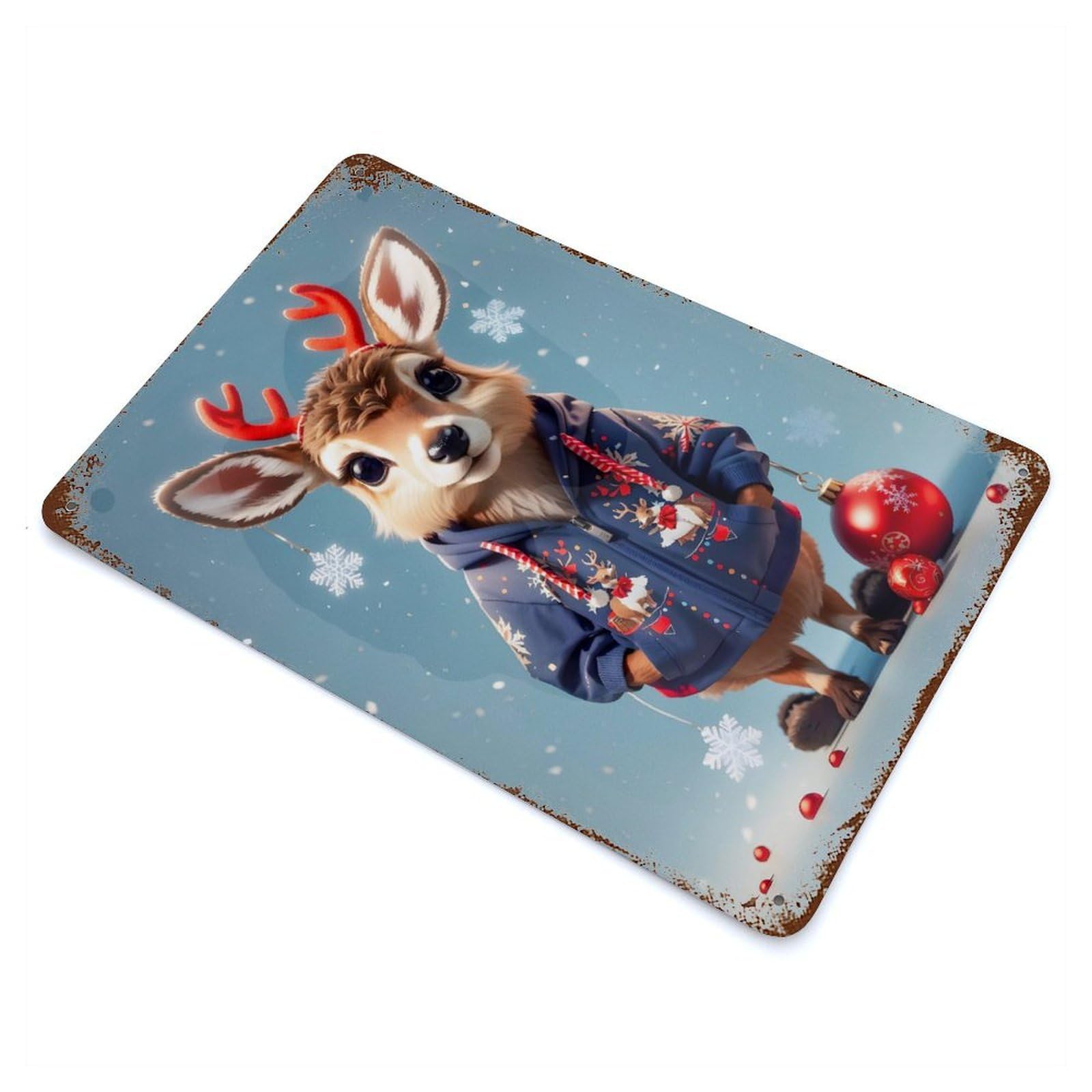 Baby Deer Christmas Rustic Tin Plaque 11.8"x7.9", for Shed, Workshop And Garage Wall Decor, Shabby Chic Decor