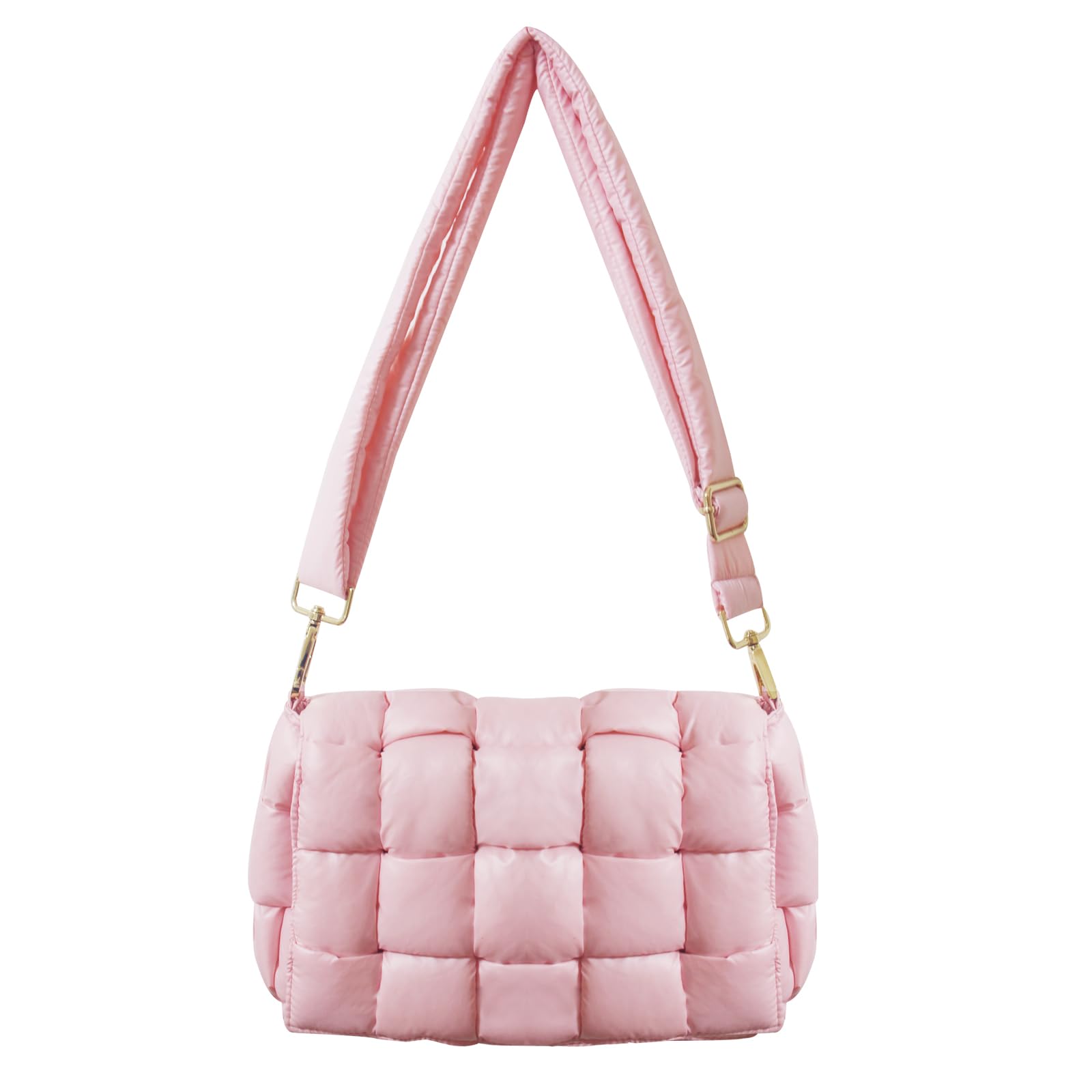 NAARIIAN Puffer Woven Bag Crossbody Purse for Women Padded Cassette Shoulder Bags Trendy Handbags Messenger(Dark Pink)