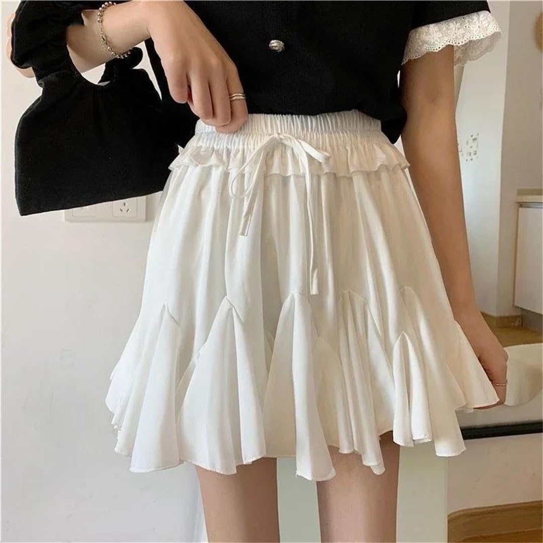 Minigonne estive da donna, stile casual, a vita alta, con volant, fiocco, Harajuku, micro gonna da tennis