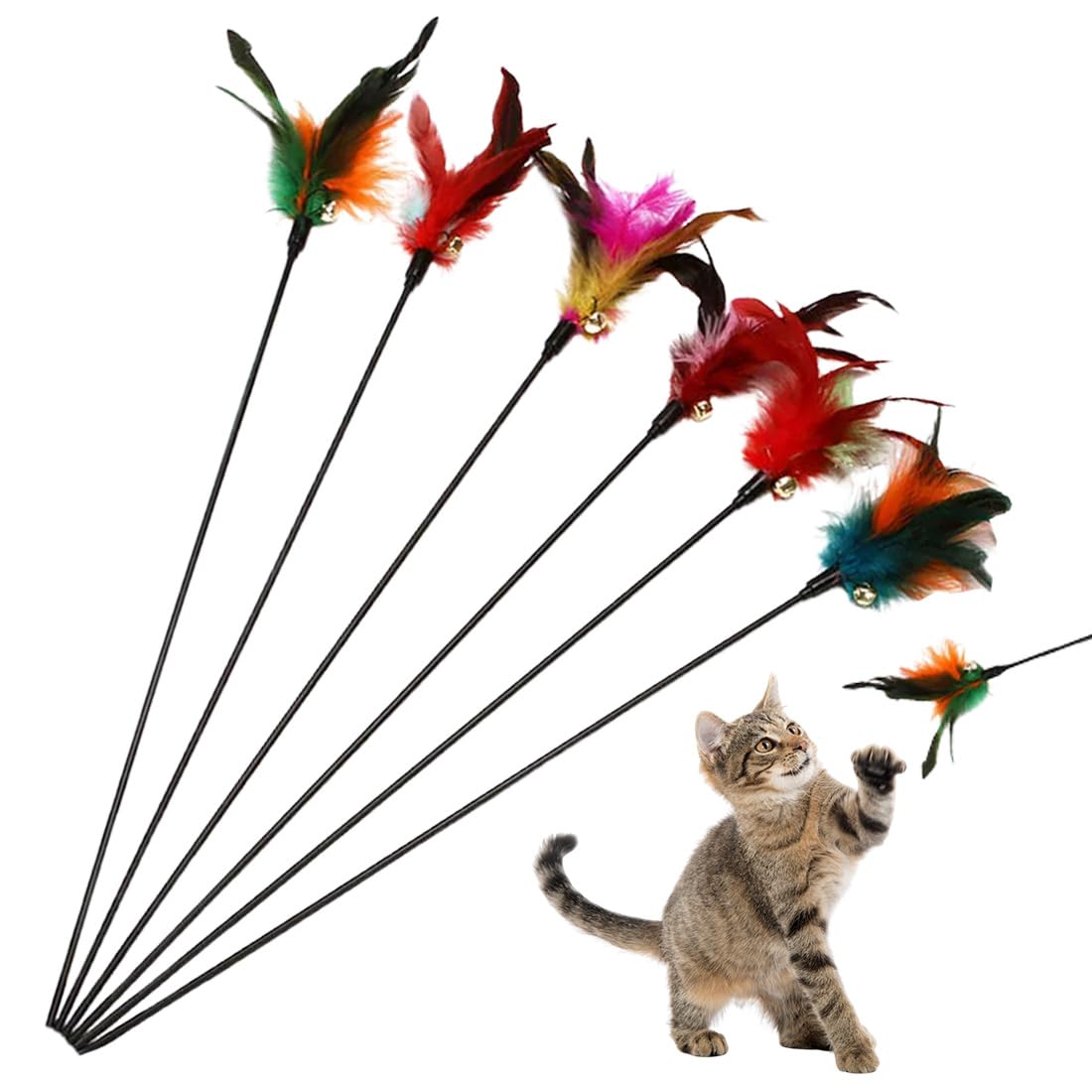 KYLOS Katzenspielzeug Spielzeug Mit Federn,Federstab,Interaktives Katzenspielzeug Set Für Kätzchen Und Katzen,Katzenspielzeug