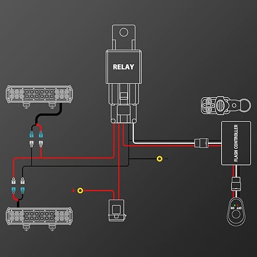 Miniatura 7 de SKYWORLD Kit de arnés de cableado de barra de luz LED, 40 A, 12 V CC, 2 conductores, fusible de relé de luz LED, intermitente estroboscópico,