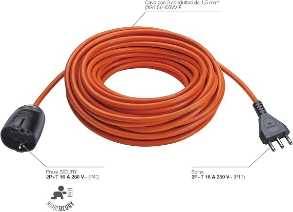 Vimar 0R32394 Prolunga Elettrica Universale Con Cavo Da 20M, 21 X 21 X 8 Cm, Arancione - 4