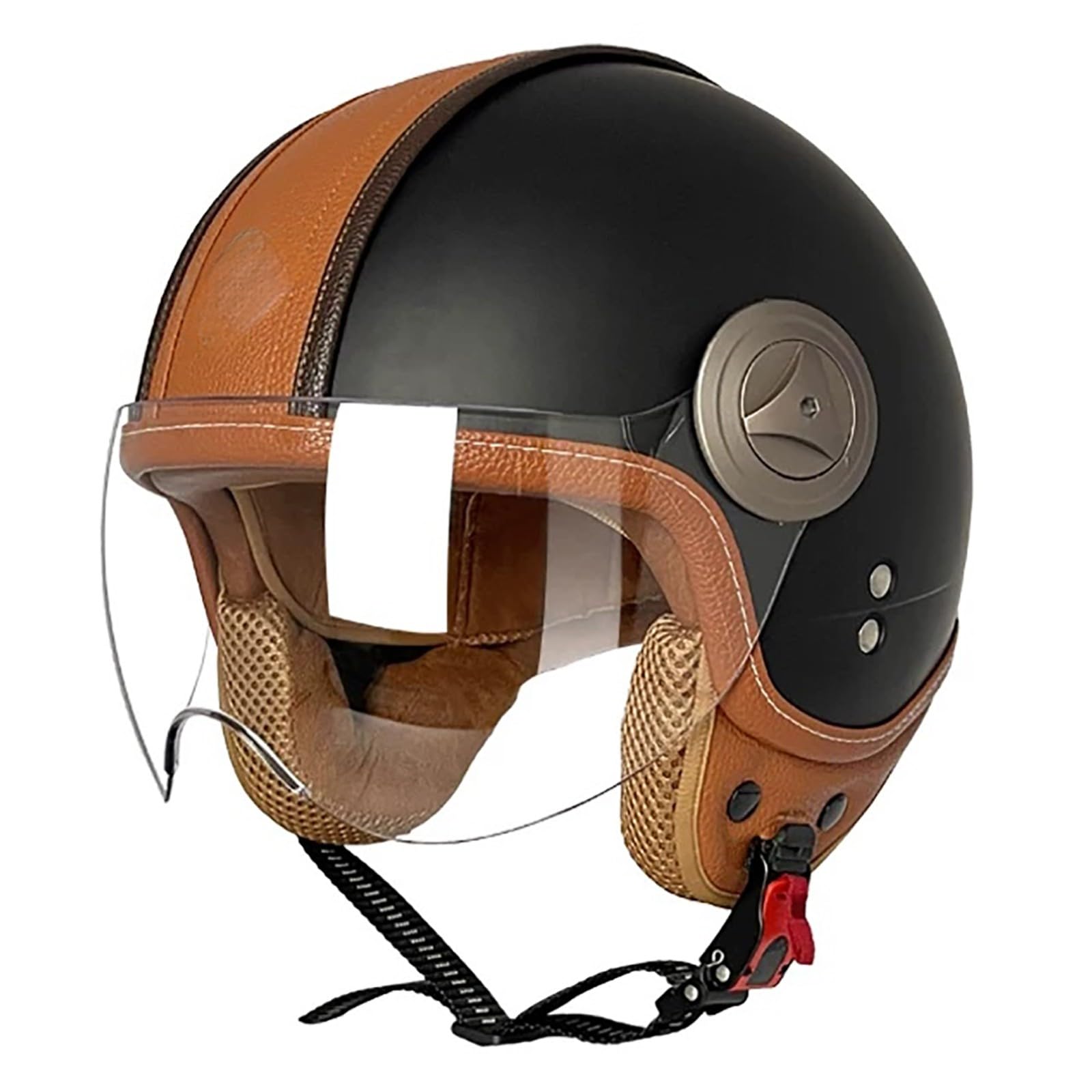 Kask motocyklowy otwarty z wizjerem, kask motocyklowy do choppera, motoroweru, cruisera i skutera, kask dla kobiet i mężczyzn, dopuszczony do ruchu drogowego (ECE 2206) 3,XXL (61-62 cm)