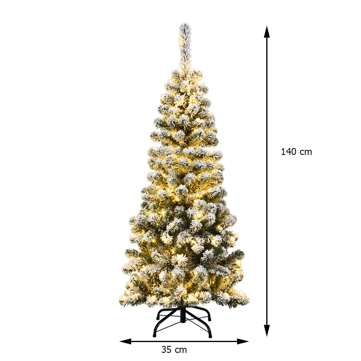 LIFEZEAL Árbol de Navidad Artificial, Abeto Artificial Nevado Iluminado, Árbol de Navidad Nevado Fino con 150/250/350 Luz LED y 242/500/641 Ramas, Base de Metal Plegable (140cm)
