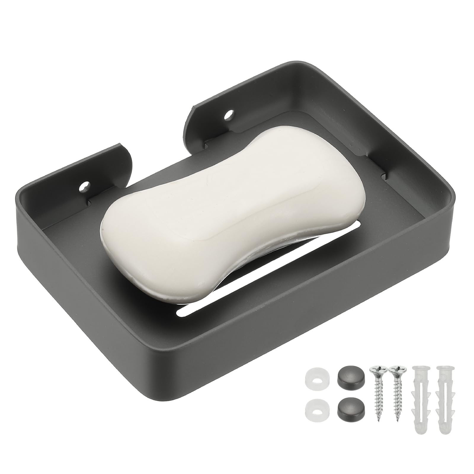sourcing map Stainless Steel Soap Dish, 13.4 x 9.6cm Wall Mounted Bar Soap Holder Shower Sponge Holder for Bathroom, Kitchen(Gray)