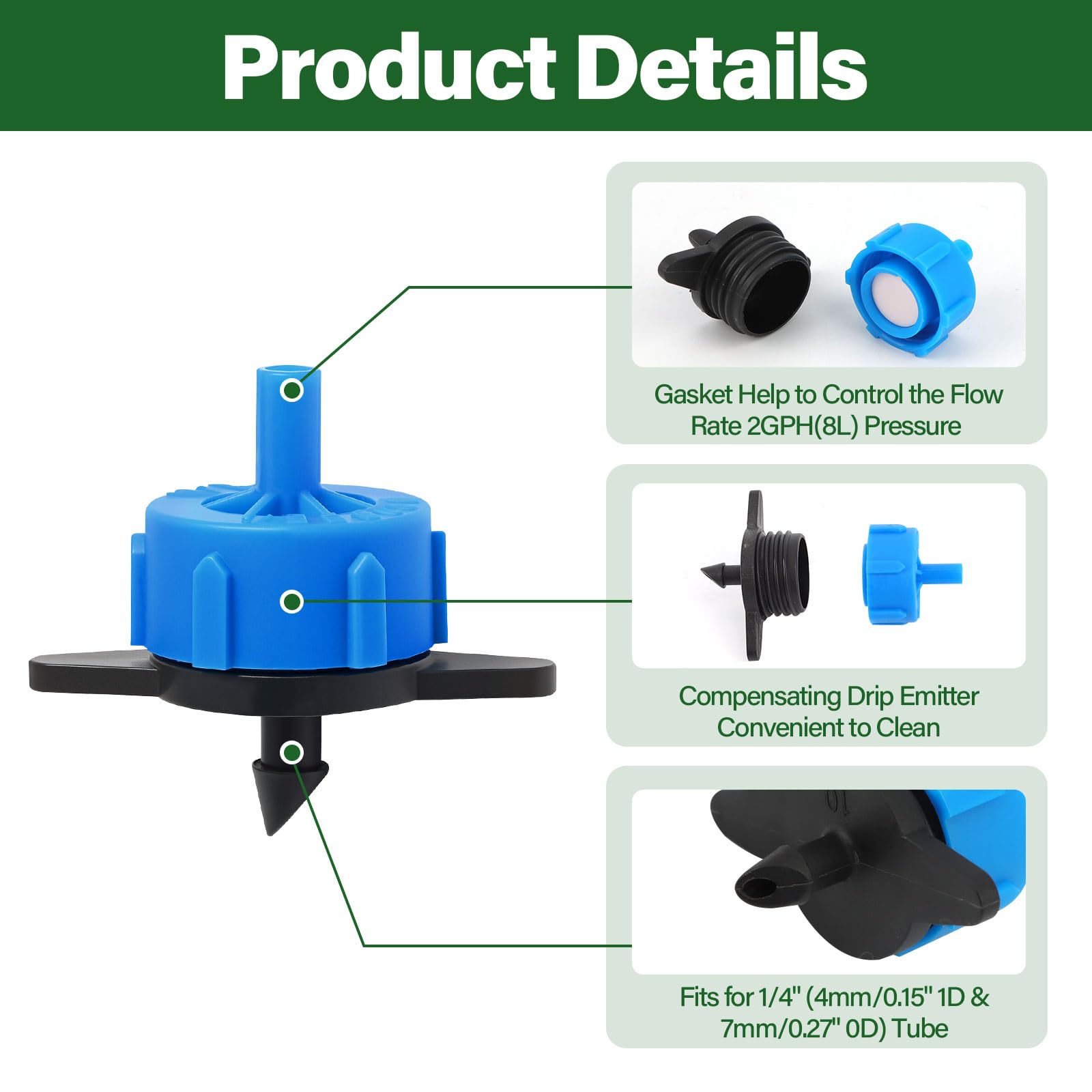 Water Dripler Kalolary 200pcs Drip Irrigation Emitters, Pressure Compensating ...