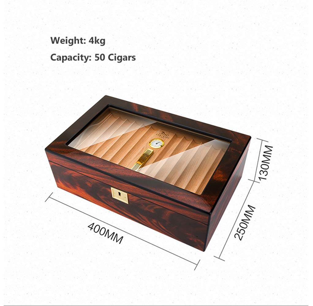 LUBINSKI Cigar Humidor with Humidifier Hygrometer Holds 50 Cigars