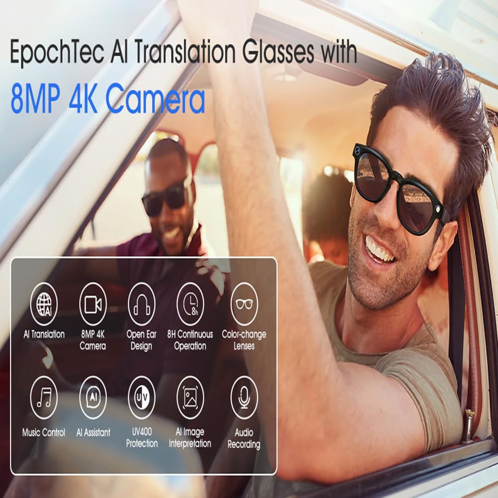 Lunettes Intelligentes IA,Caméra HD 4k,Balayage Et Toucher,Puce Anti-Tremblement Intégrée,Connexion Bluetooth Wi-FI,Changement De Couleur,Conception Stéréo À Deux Canaux,pour Les Voyages